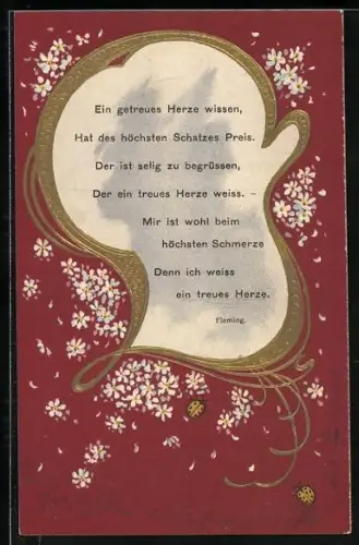 Präge-AK Gedicht von Fleming, Goldrahmen mit Blümchen und Marienkäfern, Jugendstil