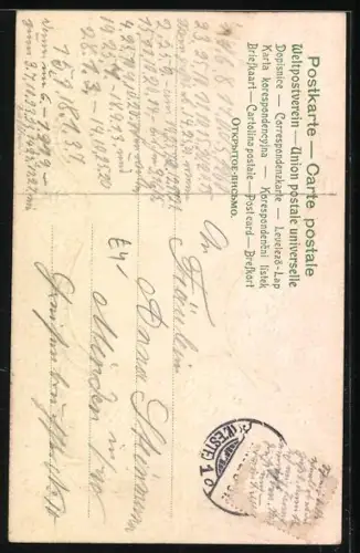 Präge-AK Gedicht von Fleming, Goldrahmen mit Blümchen und Marienkäfern, Jugendstil