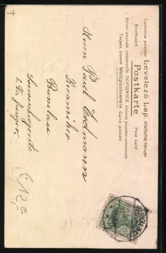 Lithographie Fröhliche Pfingsten, Landschaft in Zierrahmen