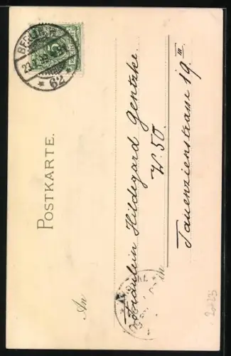 AK Zwei elegante junge Damen betrachten einen Blumenstrauss, Jugendstil