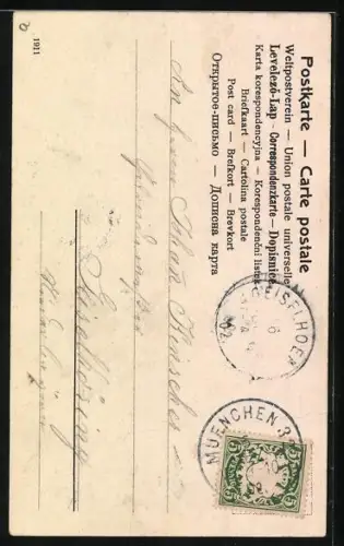 AK Junger Mann mit Blumen im Haar umgarnt eine attraktive Dame, Jugendstil