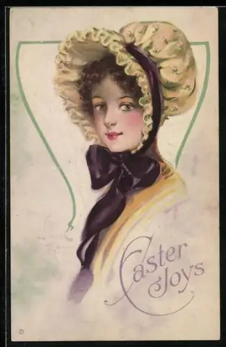 AK Junge Dame überbringt Ostergrüsse, Jugendstil