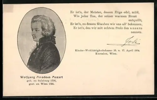 AK Wolfgang Amadeus Mozart, Lebensdaten und Porträt im Profil