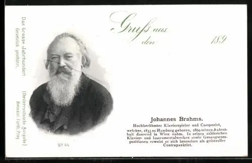 AK Johannes Brahms, hochberühmter Klavierspieler und Komponist