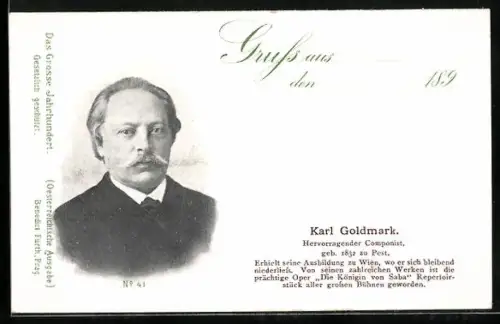 AK Karl Goldmark, Porträt des Komponisten mit Lebensdaten