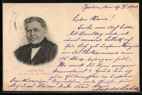 AK Komponist Ludwig Erk im Porträt