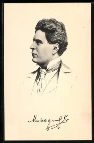 AK Pietro Mascagni, Seitenportrait mit Krawatte
