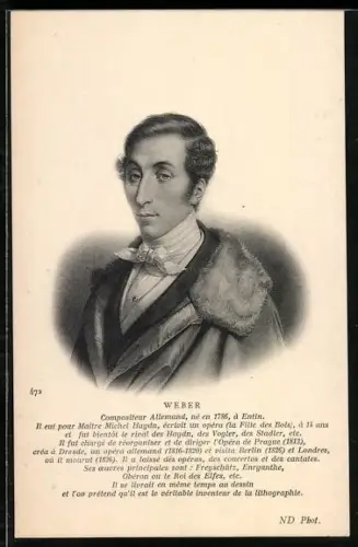AK Carl Maria von Weber, Porträt mit Kurzbiographie im Passepartout