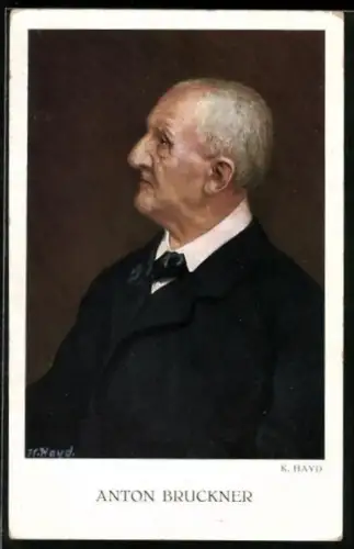 Künstler-AK Seitenportrait Anton Bruckner mit Binder