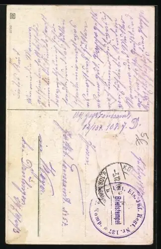 Präge-AK Zwei Kinder mit Blumenkörben voller Flieder