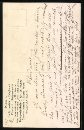 Präge-AK Junges Mädchen erscheint aus einem Brief und überreicht Rosen