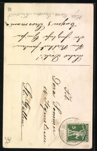 Präge-AK Zwei Kinder in Trachten auf einem Weg in den Bergen