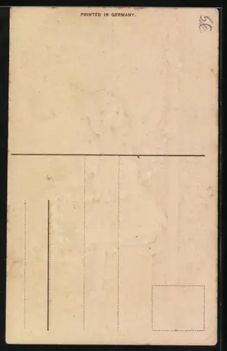 Präge-AK Junges Mädchen hängt eine Girlande aus Rosen auf