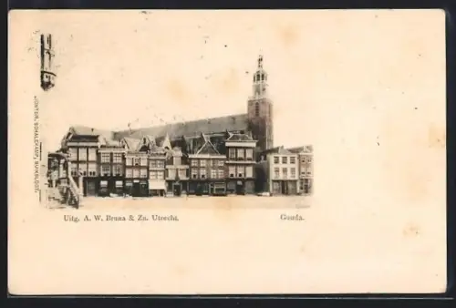 AK Gouda, Häuserpanorama mit Kirche