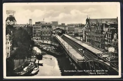 AK Rotterdam, Open Rijstuin m. gezicht op Beurs Station