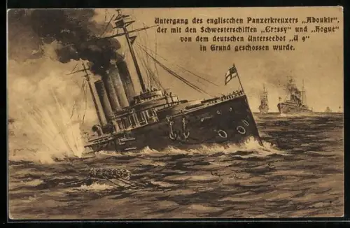 AK Untergang des englischen Panzerkreuzers Aboukir durch deutsches U-Boot U 9