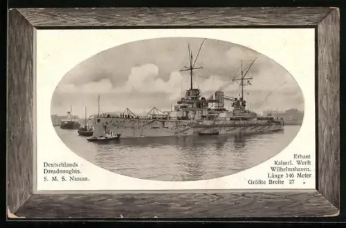 AK Linienschiff Nassau, erbaut von der Kaiserlichen Werft Wilhelmshaven, Kriegsschiff
