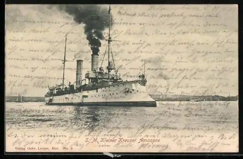 AK Kleiner Kreuzer Amazone unter Dampf, Kriegsschiff