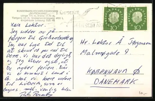 AK Bundesbahn-Hochsee-Fährschiff Deutschland auf hoher See, Passagierschiff