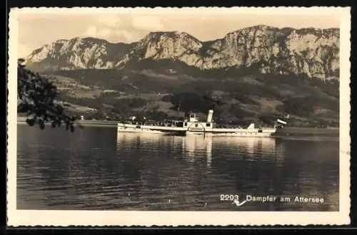 AK Passagierschiff Unterach am Attersee mit Bergpanorama im Hintergrund