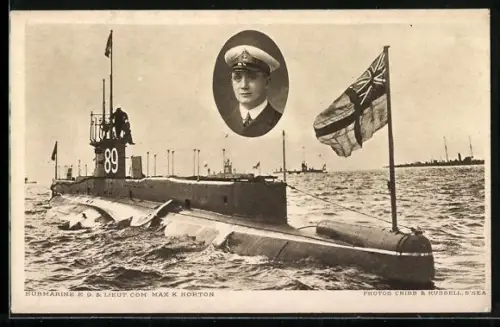AK Submarine E-89 and portrait of Lieut. Com Max K. Horton, U-Boot