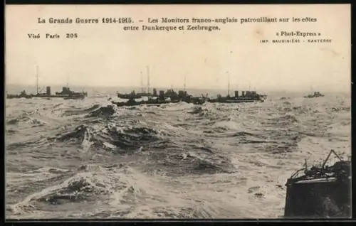 AK Les Monitors franco-anglais patrouillant sur les côtes entre Dunkerque et Zeebrugge, Kriegsschiff
