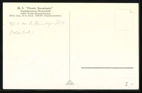 AK Passagierschiff Monte Sarmiento, Backbordseite