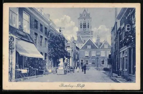 AK Delft, Boterbrug, Strassenpartie mit Cafe