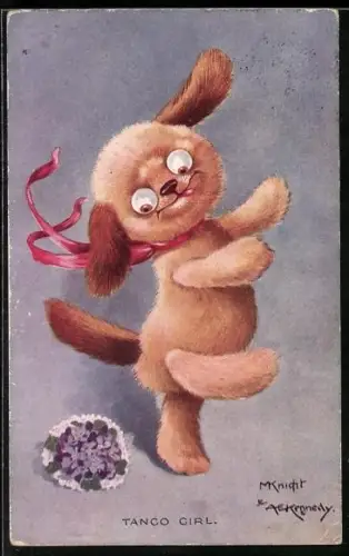 Künstler-AK A. E. Kennedy: Tanzender Hund mit Blumenstrauss