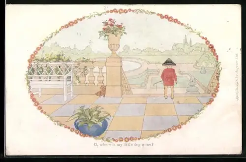 Künstler-AK Henriette Willebeek le Mair: O, where is my little dog gone?, Junge sucht nach seinem Hund