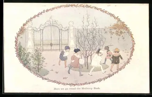 Künstler-AK Henriette Willebeek le Mair: Here we go round the Mulberry Bush, Tanzende Kinderschar