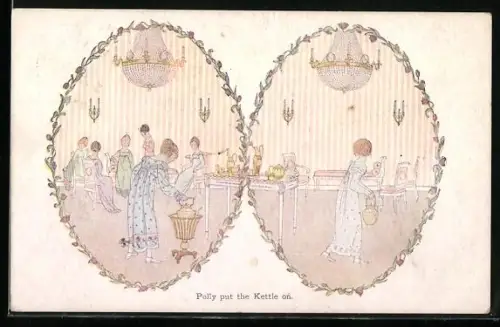 Künstler-AK Henriette Willebeek le Mair: Polly put the Kettle on, Damen beim Tee