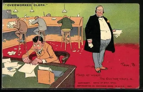 Künstler-AK Tom Browne: Chef beobachtet überarbeiteten Angestellten