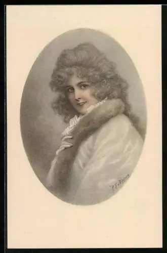 Künstler-AK Wichera: Damenporträt mit Pelzmantel