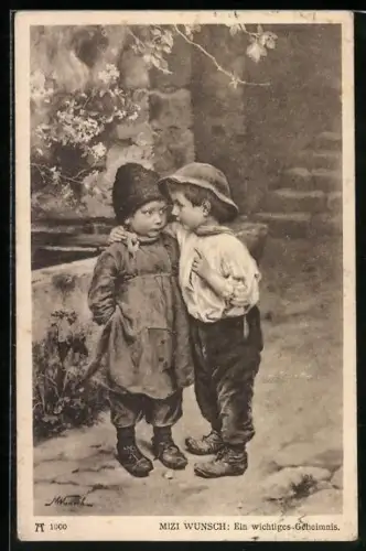 Künstler-AK Mizi Wunsch: Ein wichtiges Geheimnis, Jungen im Gespräch