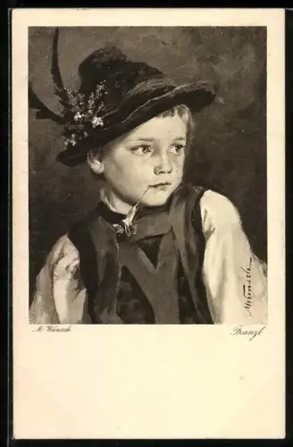 Künstler-AK Mizi Wunsch: Franzl in Tracht mit Hut