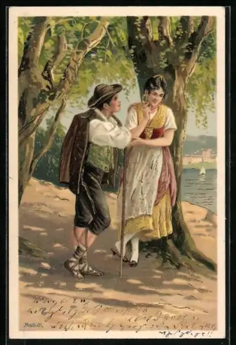 Künstler-AK Alfred Mailick: Hirste und Mädchen im Wald