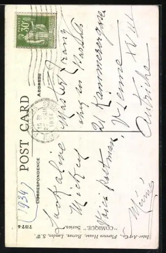 Künstler-AK Donald McGill: Kleiner Briefträger bringt einem Mädchen Pakete