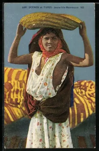 AK Scènes et Types, Jeune fille Mauresque, junge Maurin mit entblösster Brust