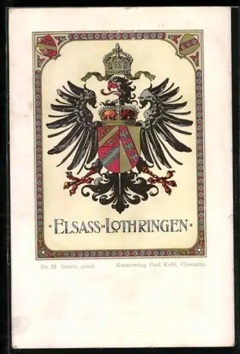 AK Wappen von Elsass-Lothringen mit gekröntem Adler