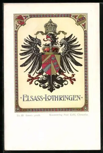 AK Wappen von Elsass-Lothringen mit gekröntem Adler