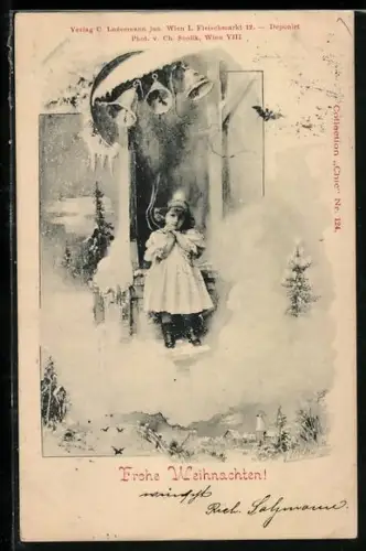 Künstler-AK Charles Scolik: ein Mädchen im Kleid mit gefalteten Händen