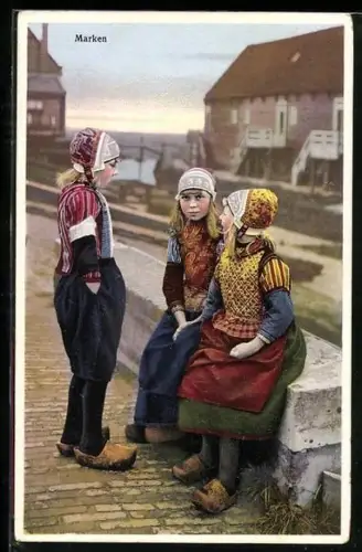 AK Photochromie NR: 5342, Marken, Mädchen in Trachten