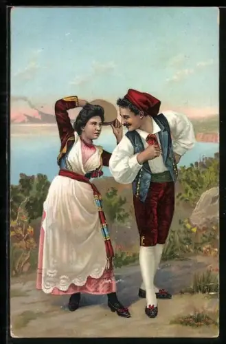 Lithographie Italienische Tänzer in Tracht
