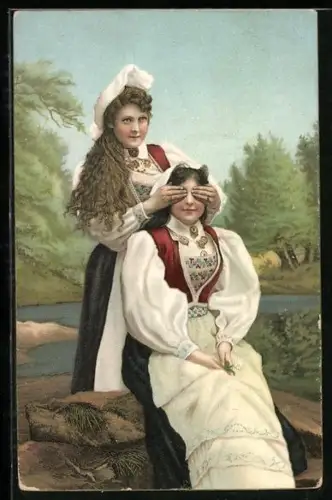 AK Norwegische Damen in typischer Nationaltracht