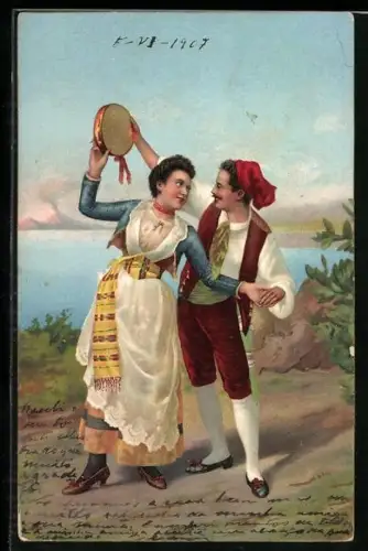 Künstler-AK Stengel & Co. Nr. 19848: italienisches Paar in Tracht beim Tanz
