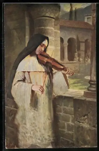 Künstler-AK Hermann Kaulbach: Ave Maria, Eine Nonne spielt Geige