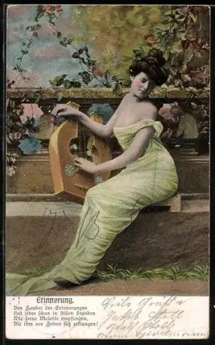 AK Junge Frau spielt im Garten auf einem Streichinstrument