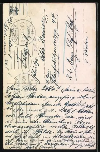 Künstler-AK P. O. Engelhard (P.O.E.): Mann umarmt eine Frau zum Kuss