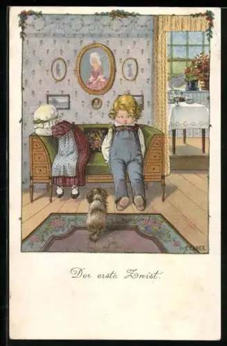 Künstler-AK Pauli Ebner: weinendes Mädchen nach Streit mit einem Jungen